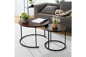 KAHOO Round Coffee Nesting Tables Modern Stacking Coffee Tables Wood for Compact Spaces,Living Room, Small Place, Brown