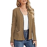 QUEZHU Women's Winter V-Neck Button Down Cardigan Knit Soft Sweater with Pockets