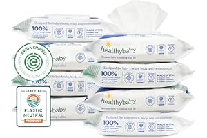 HealthyBaby Our Wet Wipes | EWG Verified Safe | 100% Water & Plant Based | Unscented & Safe for Sensitive Skin | Fragrance Free and Totally Chlorine Free (8 packs, 512 wipes)