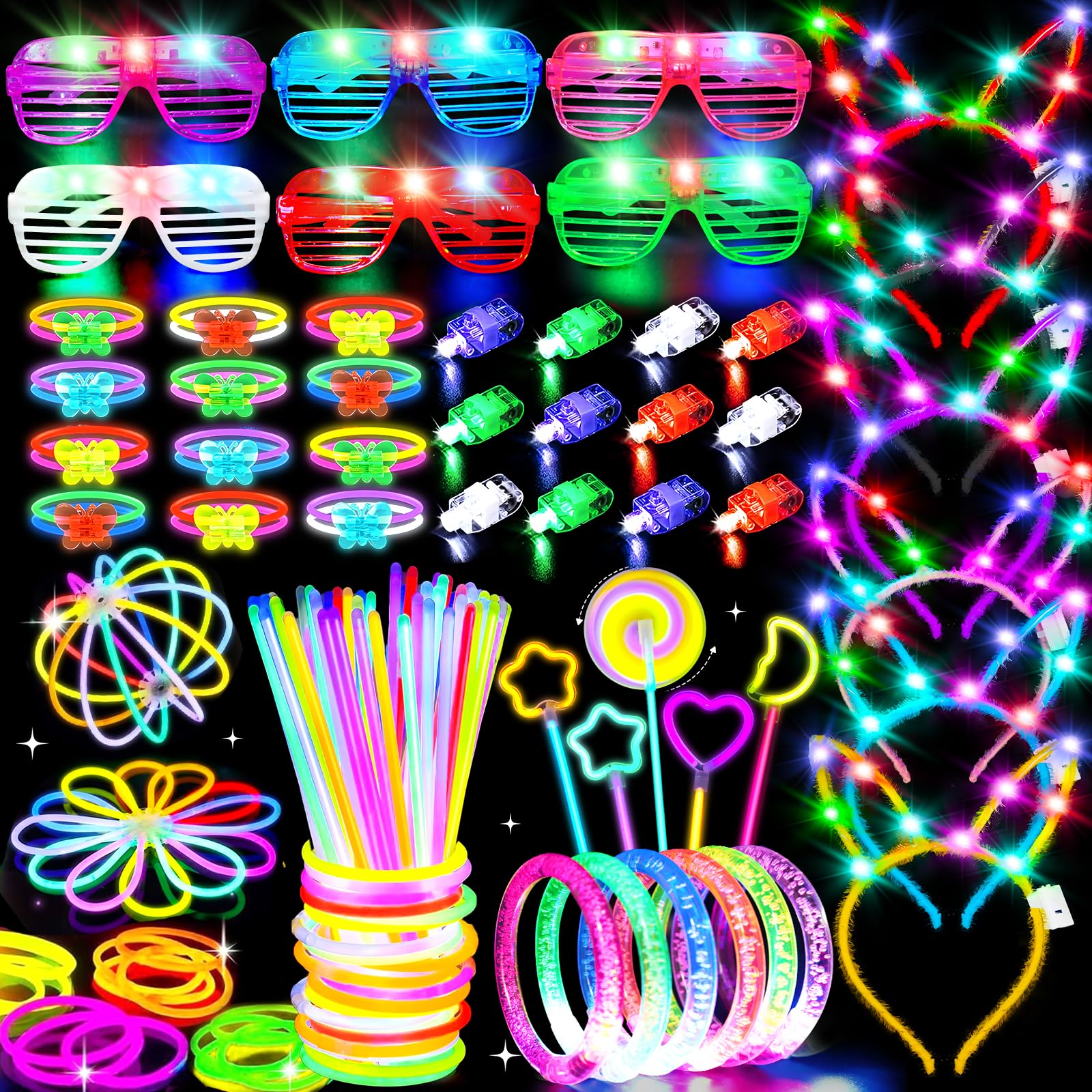 Glow Sticks Party Favors for Kids/Adult 156 PCS - Glow in The Dark Party Supplies Light Up Bracelet Necklaces Glasses Headband Accessories, Birthday Easter Basket Stuffers Gifts Bags Neon Decorations