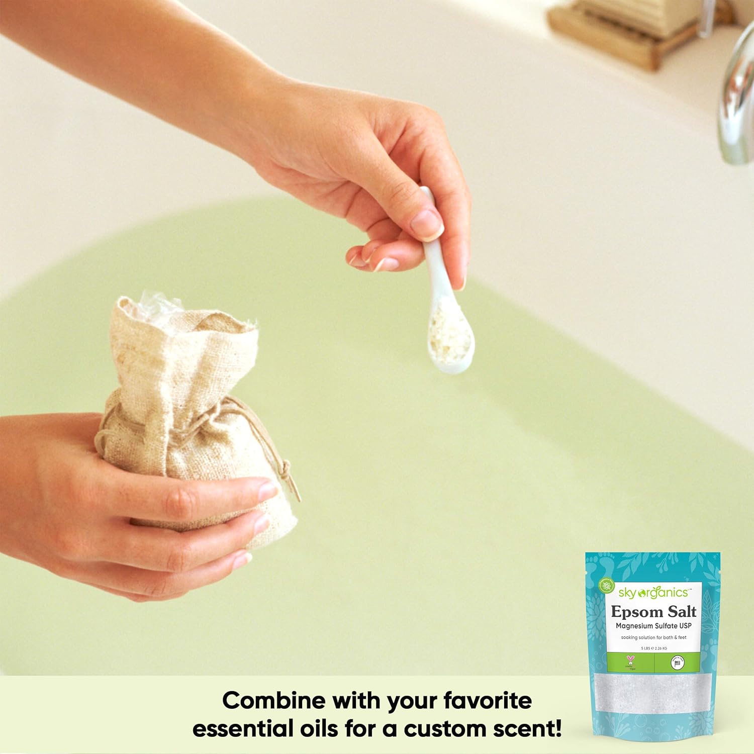 Epsom Salt by Sky Organics (5 lbs.) - 100% Pure Magnesium Sulfate USP Grade Kosher Non-GMO – Bath and Foot Soak Soothing Body Soak. Made in USA : Beauty