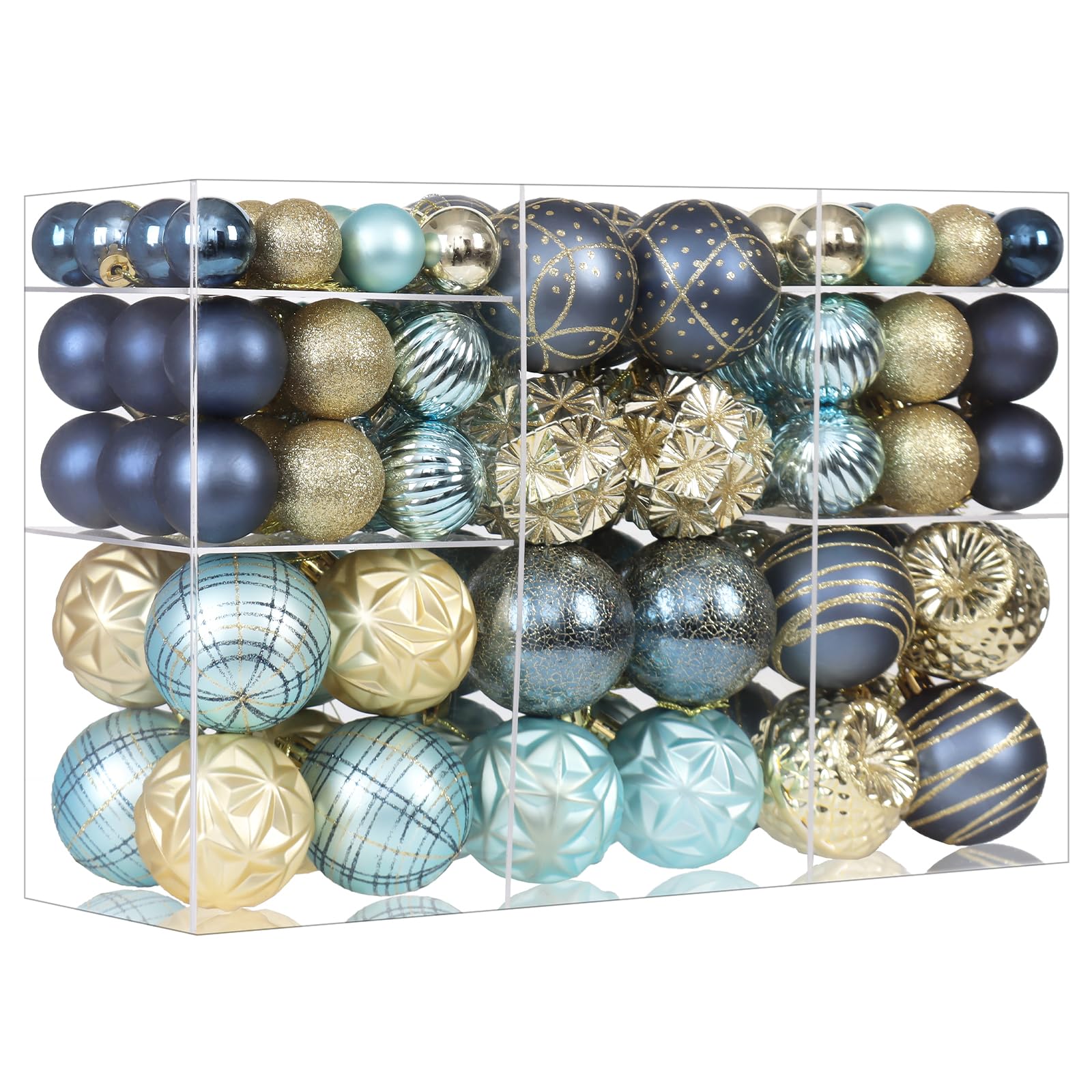 Photo 1 of 100ct Blue and Gold Christmas Ornaments Set, Shatterproof Xmas Tree Ornaments Decorations Collection, Hanging Plastic Christmas Balls for Holiday Party Wedding (Blue&Gold)