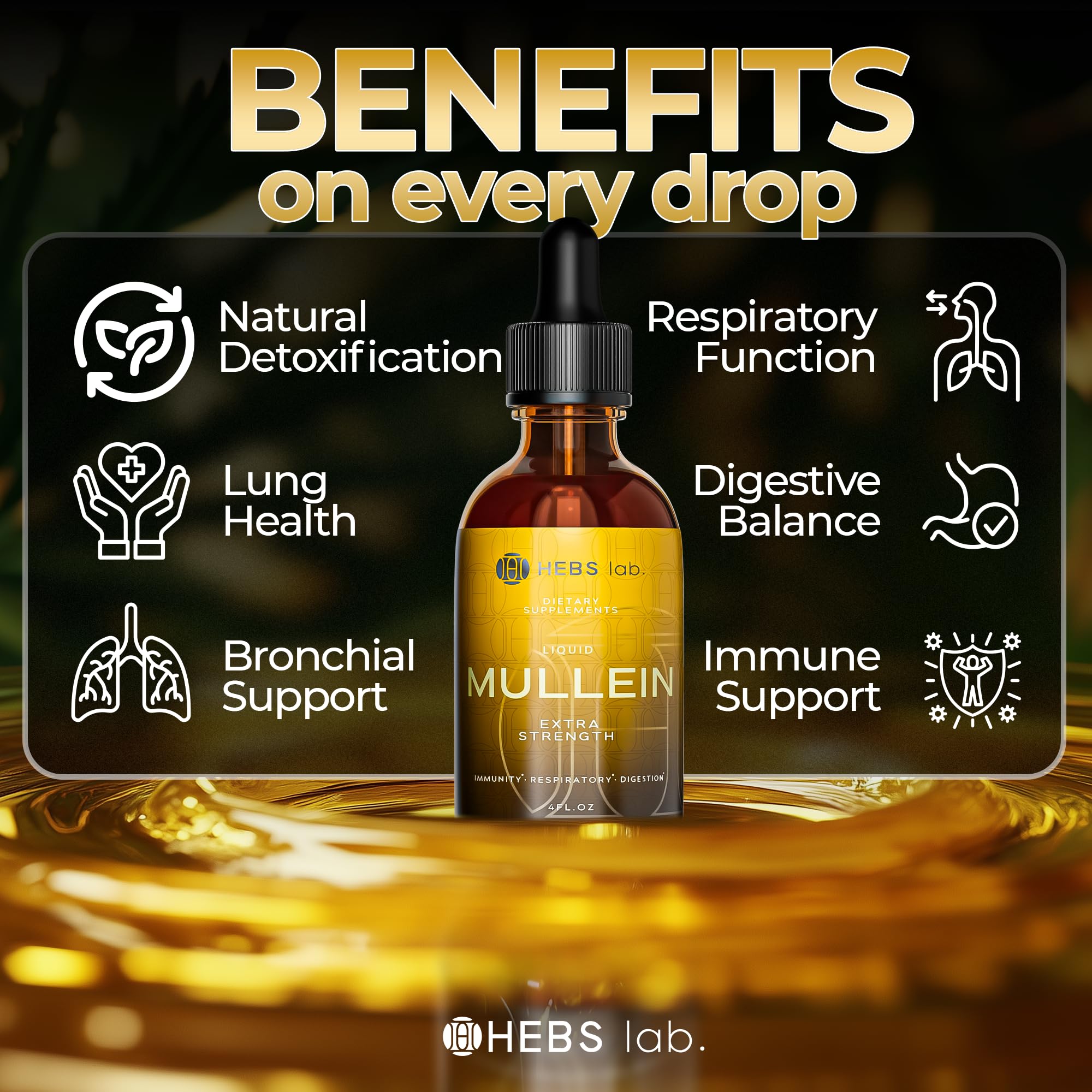 Mullein Leaf Extract for Lung Cleanse and Health - Mullein Drops Made in USA - Lung Support Supplement - Herbal Respiratory Support - Mullein Extract Tincture 4 Fl Oz