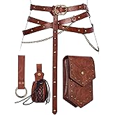 Minhuida Medieval Belt with Renaissance Bag & Detachable Chains, Vintage Faux Leather Waist Pouch Dresses Belt