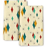 Bapcoku Mid Century Modern Retro Kitchen Towels Decorative Set Absorbent Dish Clothes 2 Piece Yellow Hand Towels 16x24 Inch