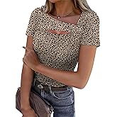 XIEERDUO Womens Summer Tops Short Sleeve Shirts for Women Sexy Tops Y2K Shirts One Piece Cutout Tops