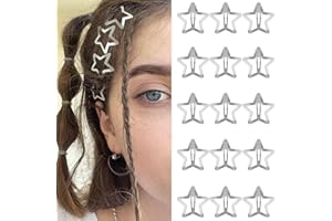 SAOROPEB Star Hair Clips 2000s Y2K Snap Hair Barrettes Non Slip Star Hair Accessories Silver Metal Hair Clips for Girls Women -15 PCS 1.18"