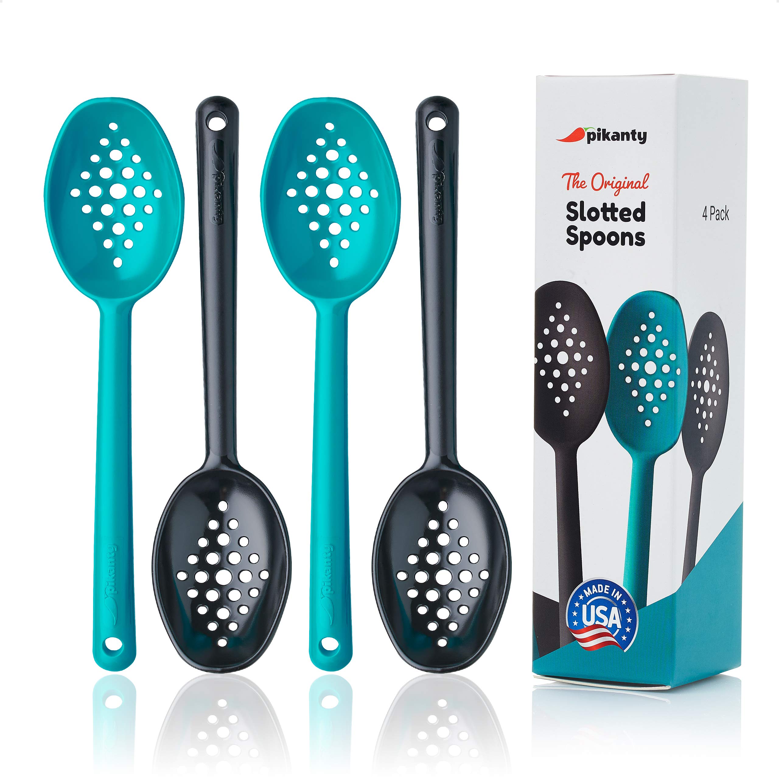 Pikanty - Small 7-Inch Slotted Serving Spoons (Pack of 4) - Perfect for Olives, Pickles & Condiments | Sturdy & Versatile | Made in USA