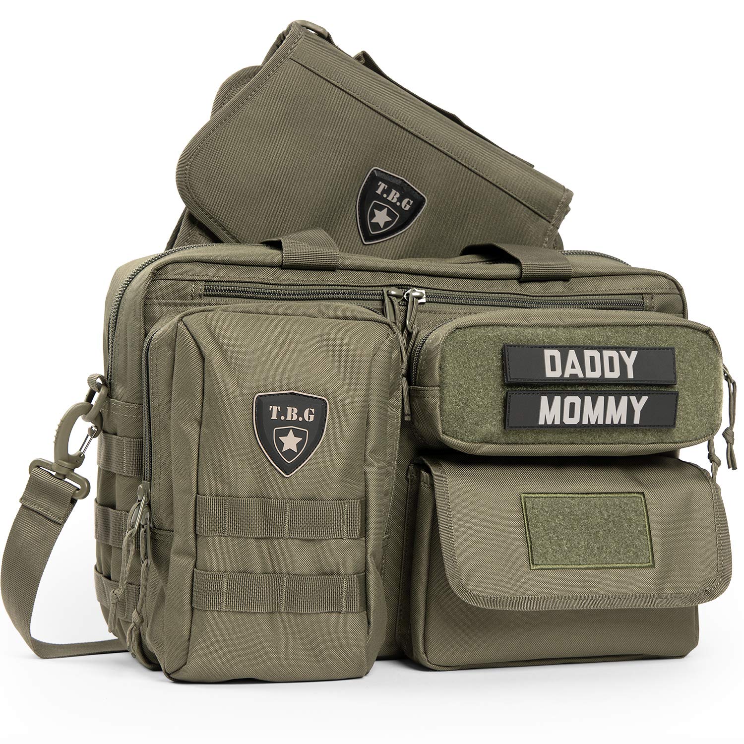TBG Mens Tactical Diaper Bag for Dads w/Included Changing Mat, Stroller Straps