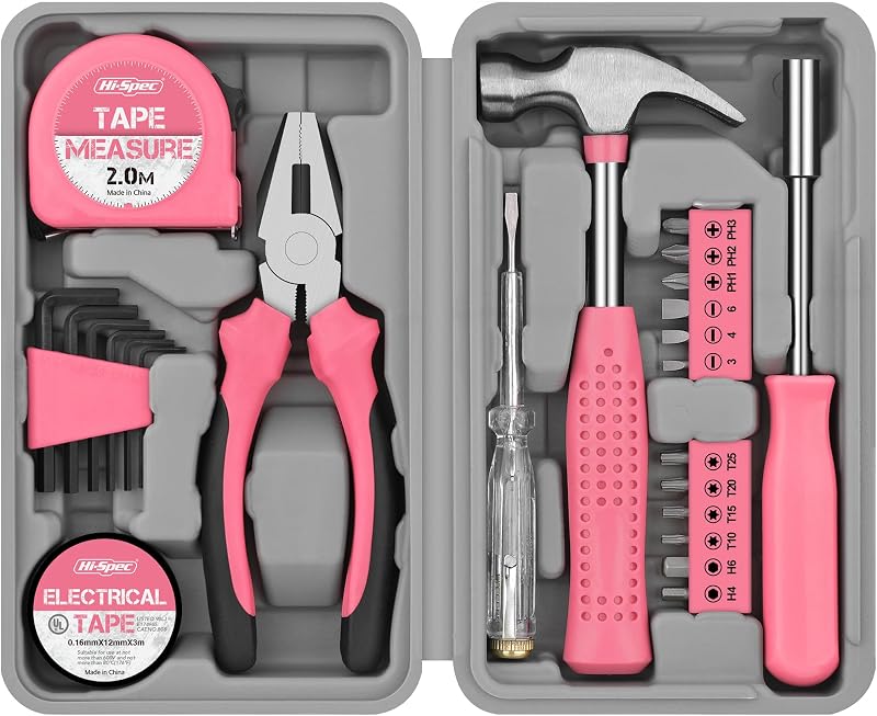 Hi-Spec Pink Small Tool Kit 24pc Home DIY Women Gift Compact Case