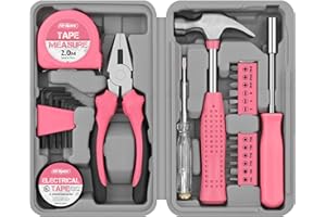Hi-Spec Mini Tool Box for Home & Office Use, 24-Piece Pink Small Compact Hand Tool Kit Set Organized in a Portable Toolbox Ca