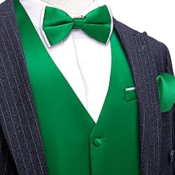 Barry.Wang Mens Emerald Green Suit Vest Bow Tie Set