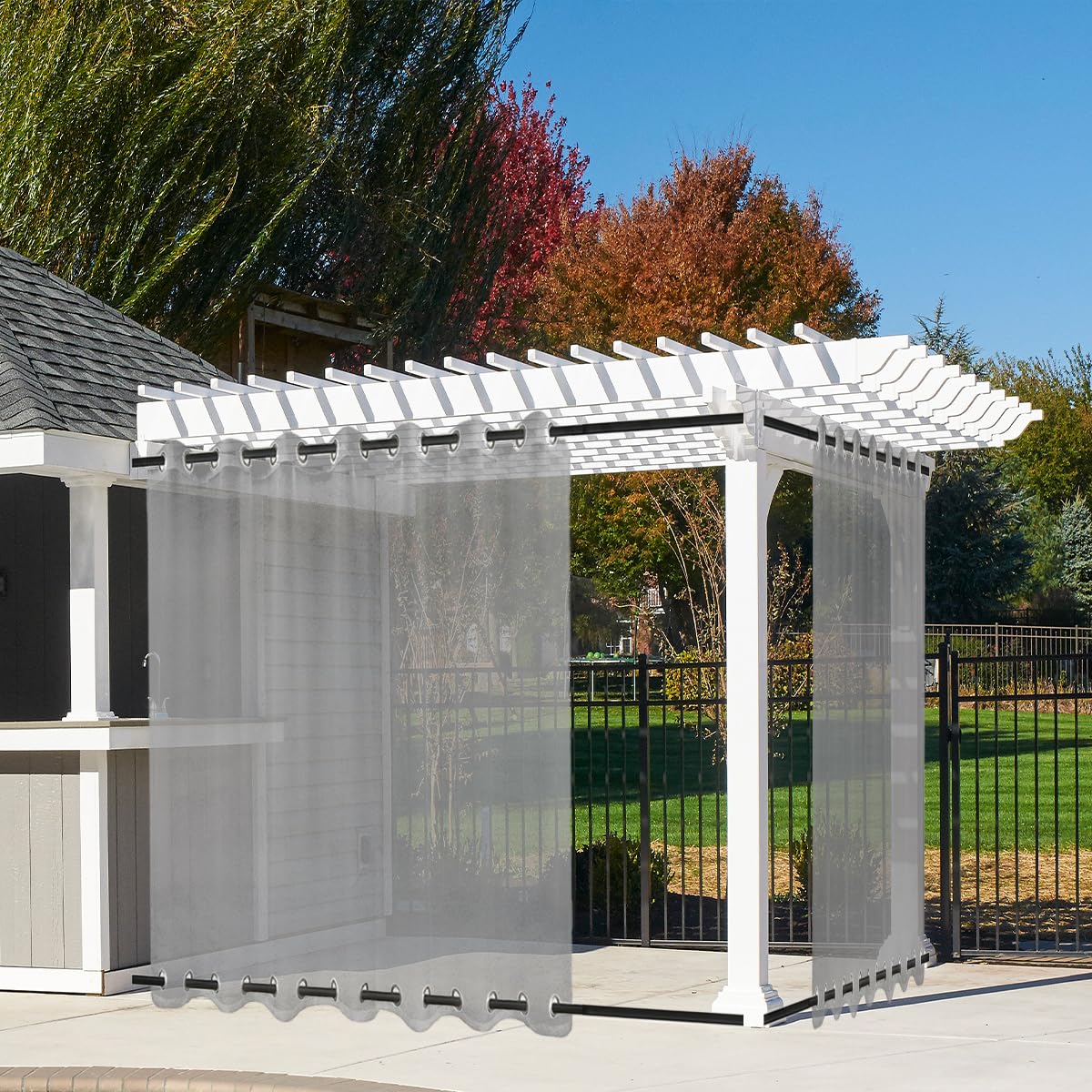 Heavyoff Outdoor Curtains for Patio Waterproof Grey Sheer Curtains Indoor Divider Privacy Light Filtering Top & Bottom Grommet for Patio, Porch, Gazebo, Deck, 1 Panel, W100 x L84