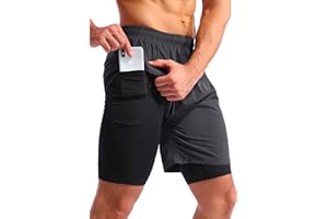 Pudolla Men’s 2 in 1 Running Shorts 5" Quick Dry Gym Athletic Workout Shorts for Men with Phone Pockets