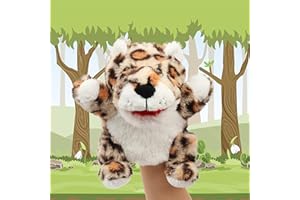 Cuteoy Plush Cheetah Hand Puppet Stuffed Animal Toy Open Movable Mouth Creative Role Play Storytelling Plushies Gifts for Kids Toddlers Birthday Christmas