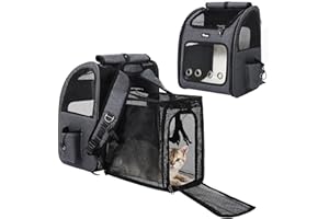 Hoopet Expandable Cat Backpack Carrier – Breathable Pet Carrier for Small Cats & Dogs, Foldable Travel Backpack with Mesh Ventilation for Hiking, Walking, Camping, Dark Grey
