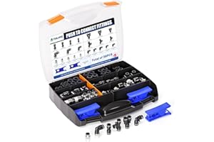 TAILONZ PNEUMATIC 1/4"3/8"1/2"1/8" Black Push to Connect Fittings Air Hose Fittings,Threaded Connection Kits, Suitable for Nylon Tube PU Tube Air Tube and Other Connection Kits（Pack of 58）