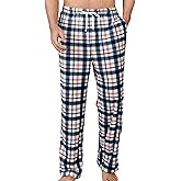 EK4YDNDS Mens Fleece Pajama Pants Ultra Soft Plaid Lounge Sleep Bottoms with Pockets and Button Fly