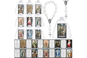 Sayglossy 30 Pack Catholic Religious Gifts Set Car Rosary for Rearview Mirror White Catholic Hanging Pendant and Prayer Card Saints Prayer Bead Rosary Beads Bracelet First Communion Baptism Gifts