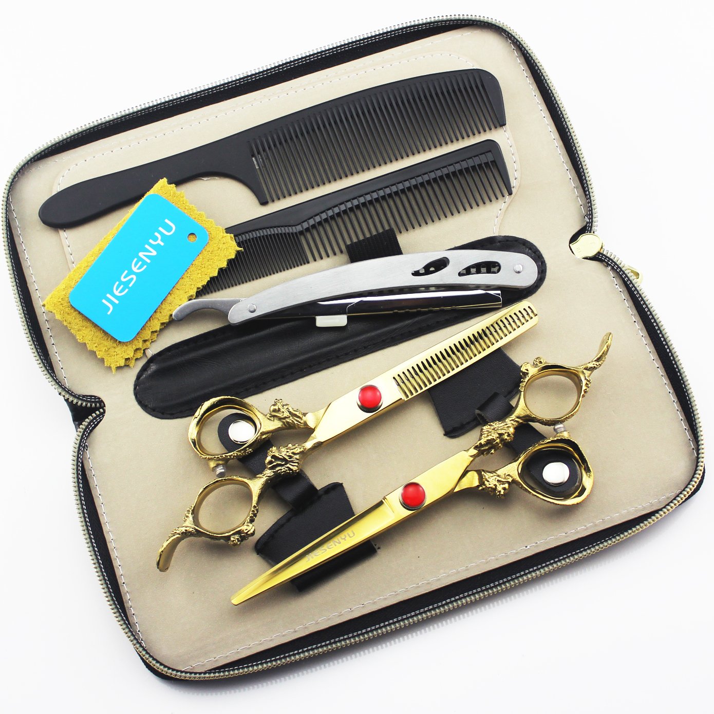 JIESENYU Professional Hairdressing Scissors Barber Hair Cutting Scissors/Shears 6 inch Stainless Steel shears (Gold)