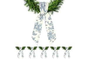 XunYee 6 Pcs Wreath Sash for Front Door Blue and White Wreath Sash for Embroidery Monogram Garland Decor Accessories Wedding 4th of July Party Yard Indoor Outdoor Wall Cabinet Kitchen(Toile De Jouy)
