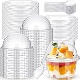 Layhit 8oz 150 Pack Clear Plastic Dessert Cups with Dome Lids and Spoons, Disposable Parfait Party Cups with Lids, Snack Containers Bowls for Cake, Yogurt, Fruit, Ice Cream, Mousse, Muffin