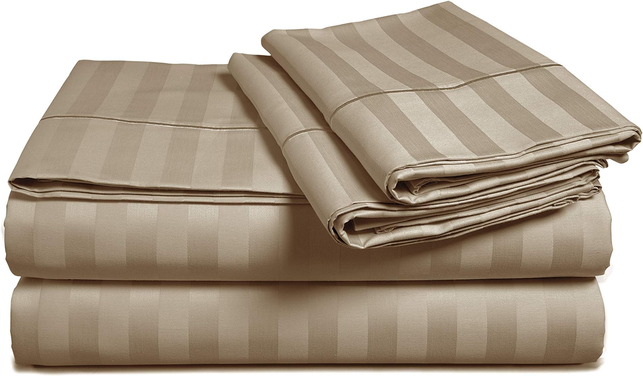 CHATEAU HOME COLLECTION 100% Egyptian Cotton 3-Piece Sheet Set 500 Thread Count 16 inch Deep Pockets (fits Upto 18" mattresses) Damask Stripe Sateen Weave Hotel Comfort Bedding (Twin, Stone)