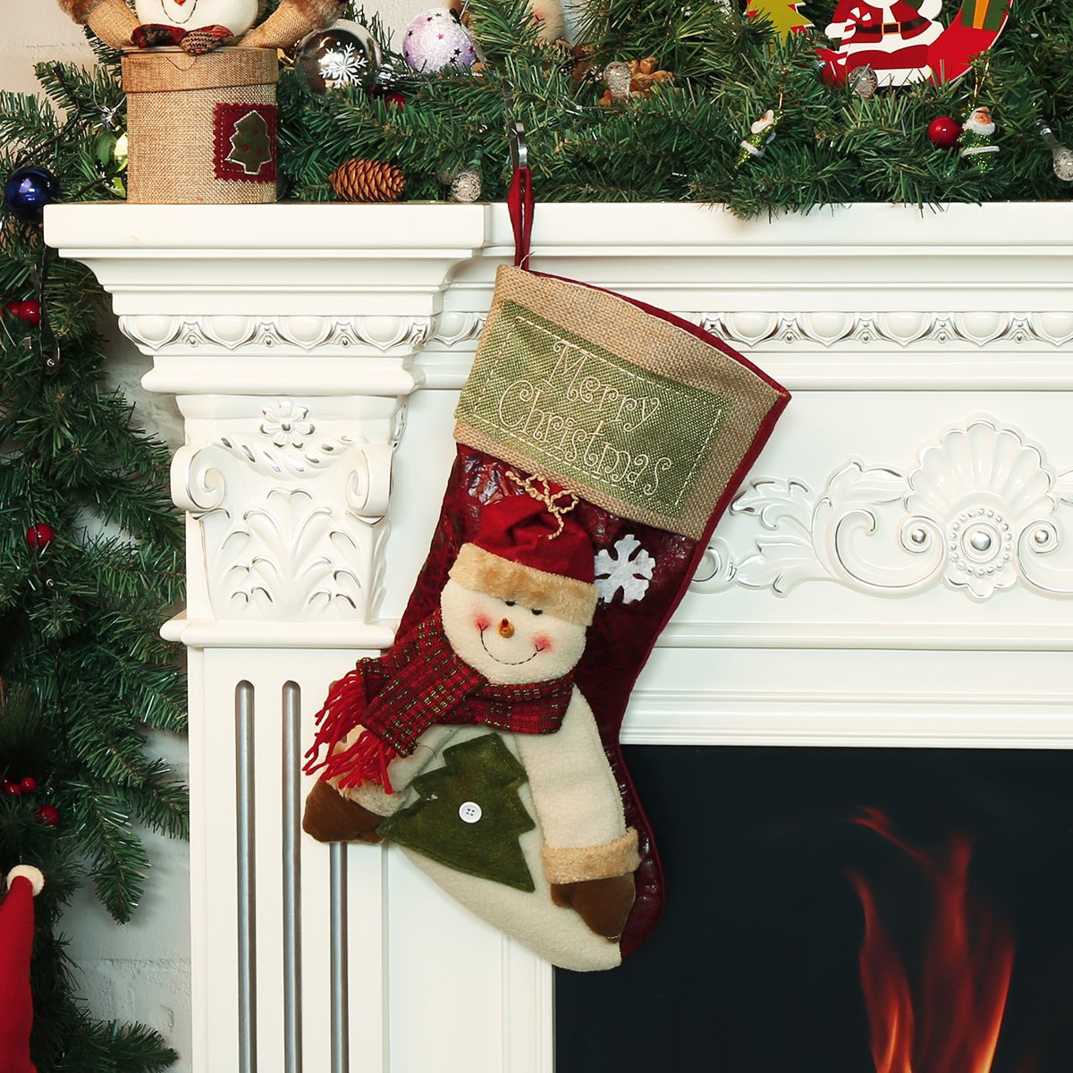 3D Vif Réaliste Rétro Personnalisé Chaussettes de Noël Décoration de la Maison Arbre de Noël Cheminée Suspension Nouvel An Chaussettes de Noël Bonbon de Christmas Présent Décoration Chaussettes (Renne)