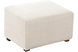 Flamingo P Stretch Fabric Rectangle Folding Storage Stool Ottoman Cover Footrest Sofa Slipcovers Footstool Protector Slipcovers (X-Large, Ivory)