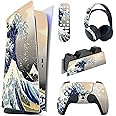 PlayVital Great Wave Dual Side Full Set Skin Decal for PS5 Console Digital Edition, Sticker Vinyl Decal Cover for PS5 Controller & Charging Station & Headset & Media Remote