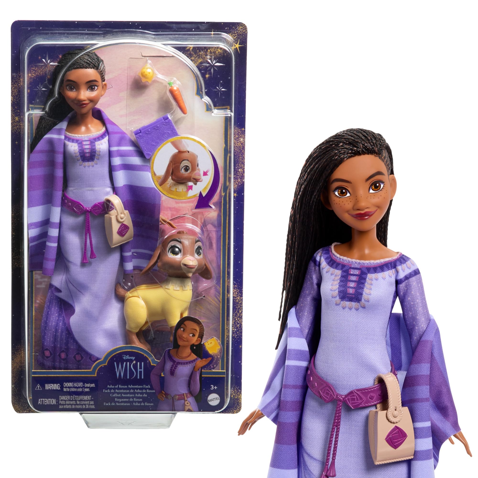 Disney Wish Asha of Rosas Adventure Pack Doll, Posable Fashion Doll with Removable Fashion, Animal Friends and Accessories, Toys Inspired by the Movie, HPX25