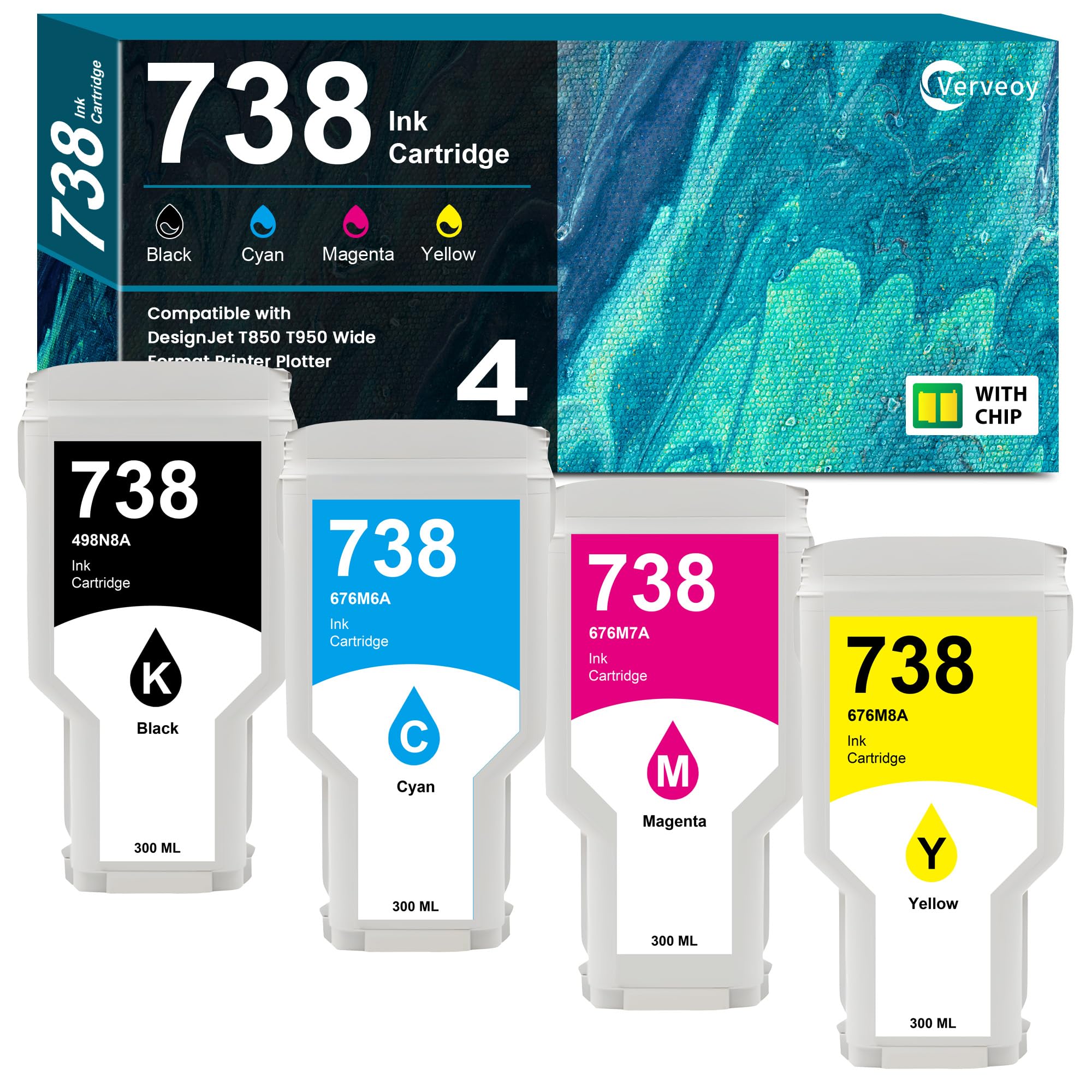 738 738XL Ink Cartridges 4-Pack with Chip