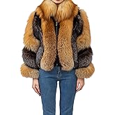 LVCOMEFF Women Natural Red Fox Silver Fox Fur Coat Furry Luxurious