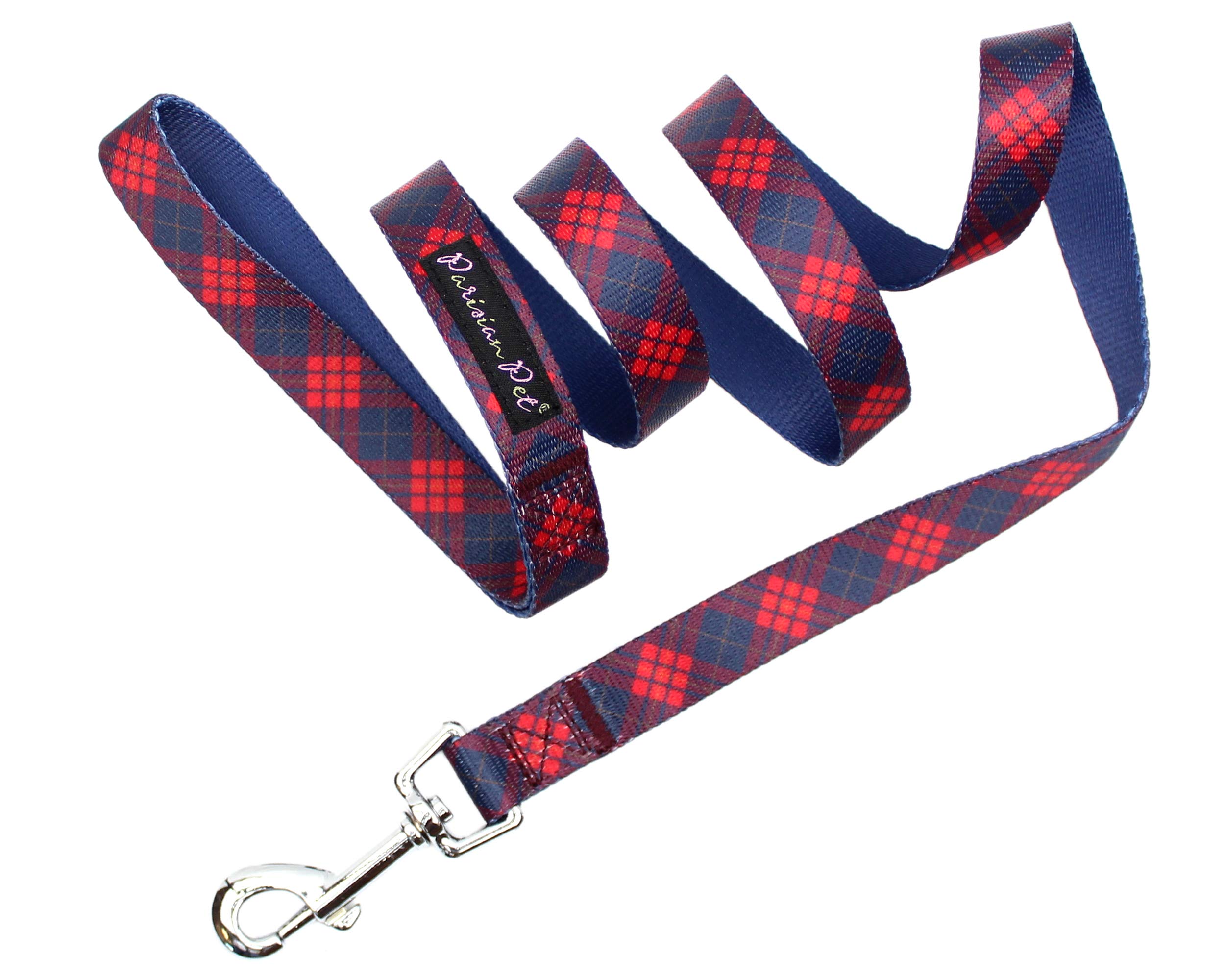 Parisian Pet Dog Lead - 4ft Long, Scottish Red Plaid Print, Durable Nylon Dog Training Leash - Traction Rope for Small/Medium Dogs