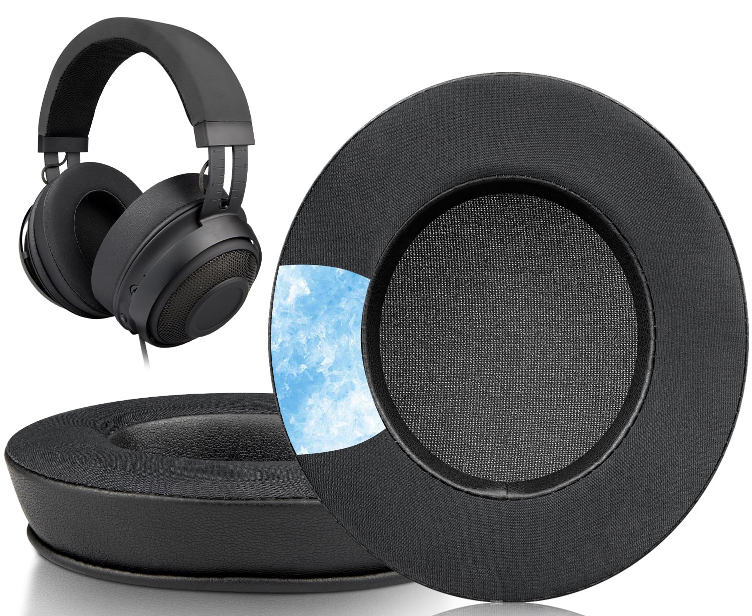 SOULWIT Cooling-Gel Earpads Cushions for Razer Kraken 2019/Tournament Edition/Ultimate/Kitty, Ear Pads Replacement for Nari/Essential/Ultimate, Kraken X/V3 X Headset - Black