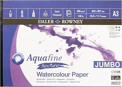 Daler Rowney Aquafine Textured Watercolour Paper Pad A3 50 Sheets 300gsm