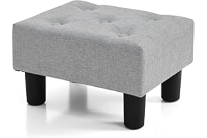 BRIAN & DANY Small Foot Stool, Linen Foot Stools with Legs, Stable Small Footstool for Living Room, Light Gray