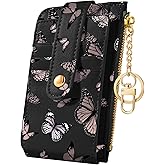 Bistup Credit Card Holder Wallet for Women - Cute Small for Ladies Teen Girls Female Rfid Butterfly Black Leather Cardholder Wallets Organizer Purse Girly Aesthetic Print Unique Zipper