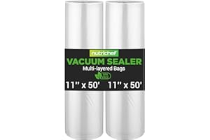 NutriChef Vacuum Sealer Bags 11x50 Rolls 2 pack for Food Saver, Seal a Meal, NutriChef, Weston. Commercial Grade, BPA Free, Heavy Duty, Great for vac storage, Meal Prep or Sous Vide