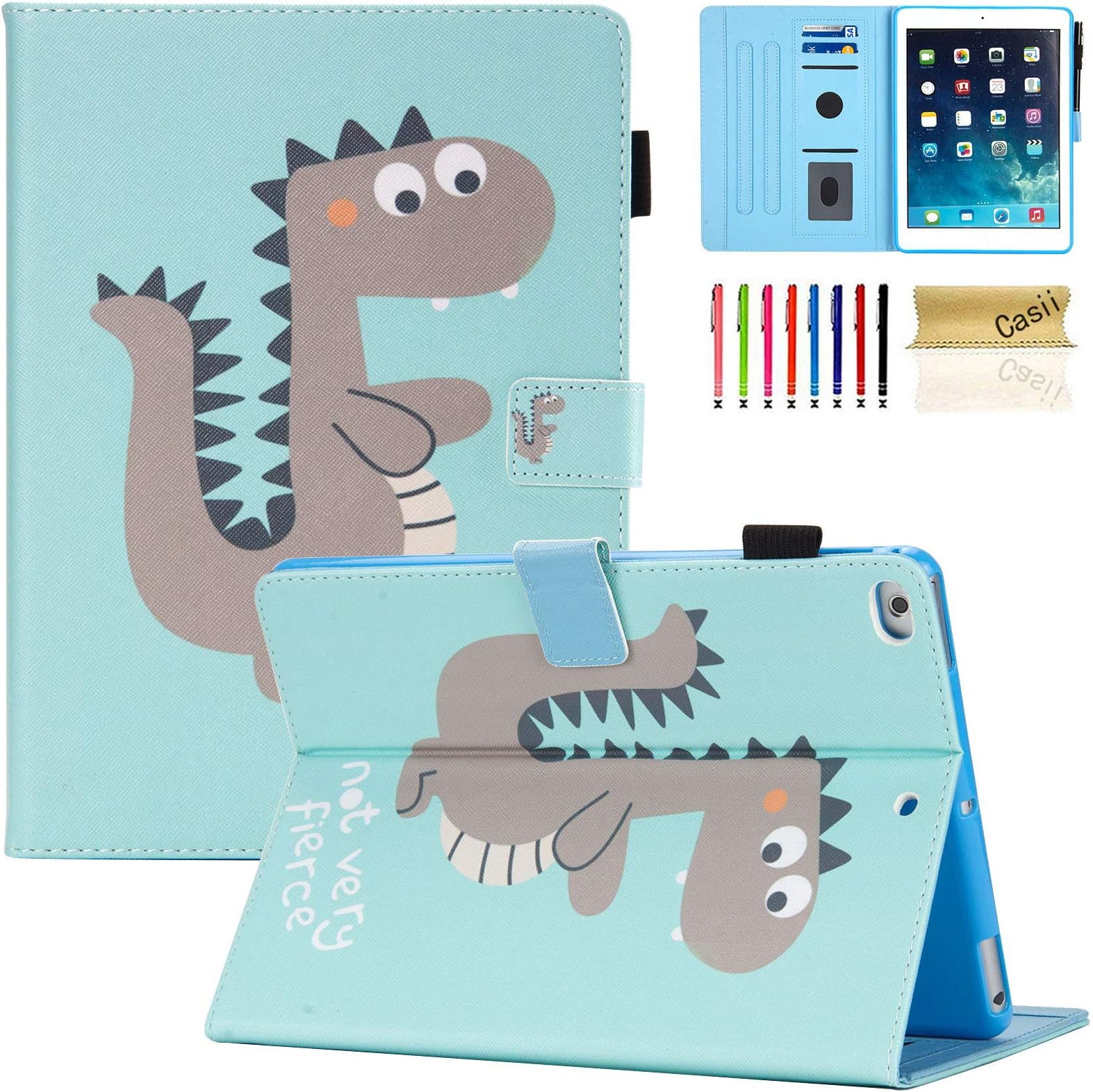 iPad 9.7 2018/2017 Case, Casii Slim Protective Kickstand Smart Magnetic Case with Auto Sleep/Wake Multi-Angle Viewing for 9.7 Inch Apple iPad 6th / 5th Generation, iPad Air 1 / Air 2, Cute Dinosaur