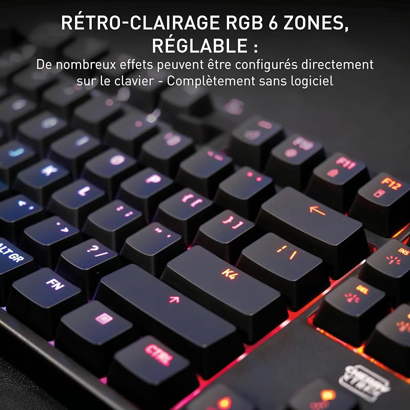 Cherry XTRFY K4V2 TKL, Clavier De Jeu Filaire sans Pavé Numérique, Disposition Française (AZERTY), Éclairage RGB, Commutateurs Mécaniques MX2A Red, Noir