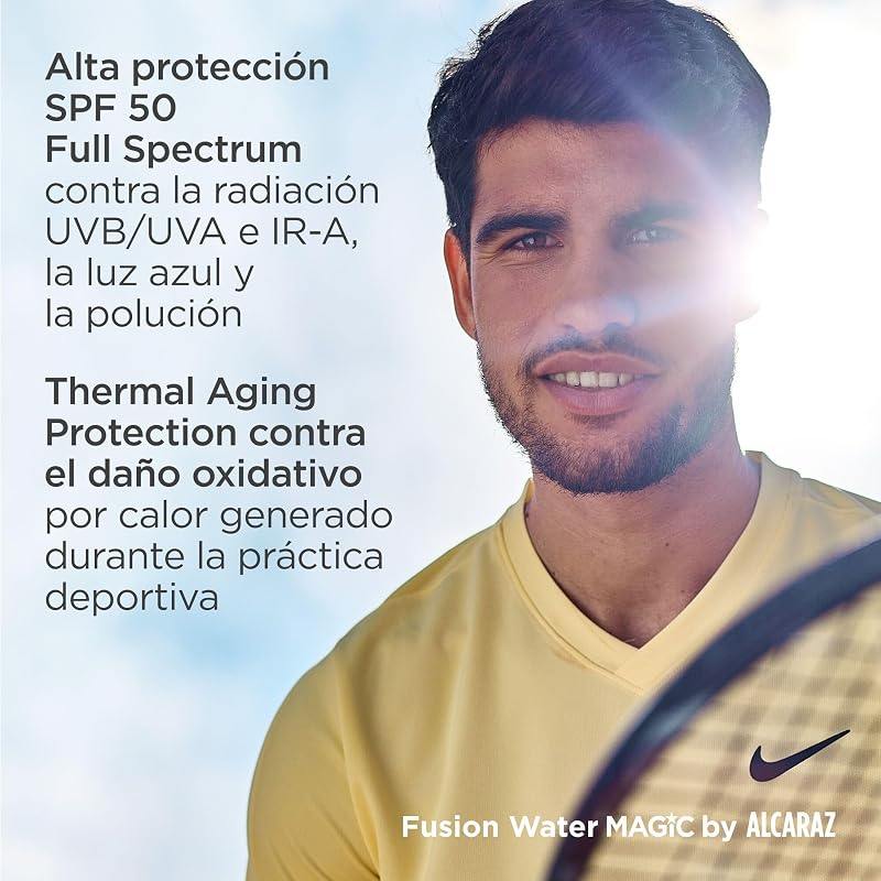 Fotoprotección Fusion Water MAGIC by Alcaraz Protector Solar Facial de Textura Ultraligera y Fase Externa Acuosa con Efecto Refrescante, 50 ml
