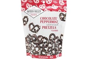 Hayden Valley Foods Peppermint Chocolate Covered Pretzels - 5oz Resealable Bag - Gourmet Flavored Pretzels