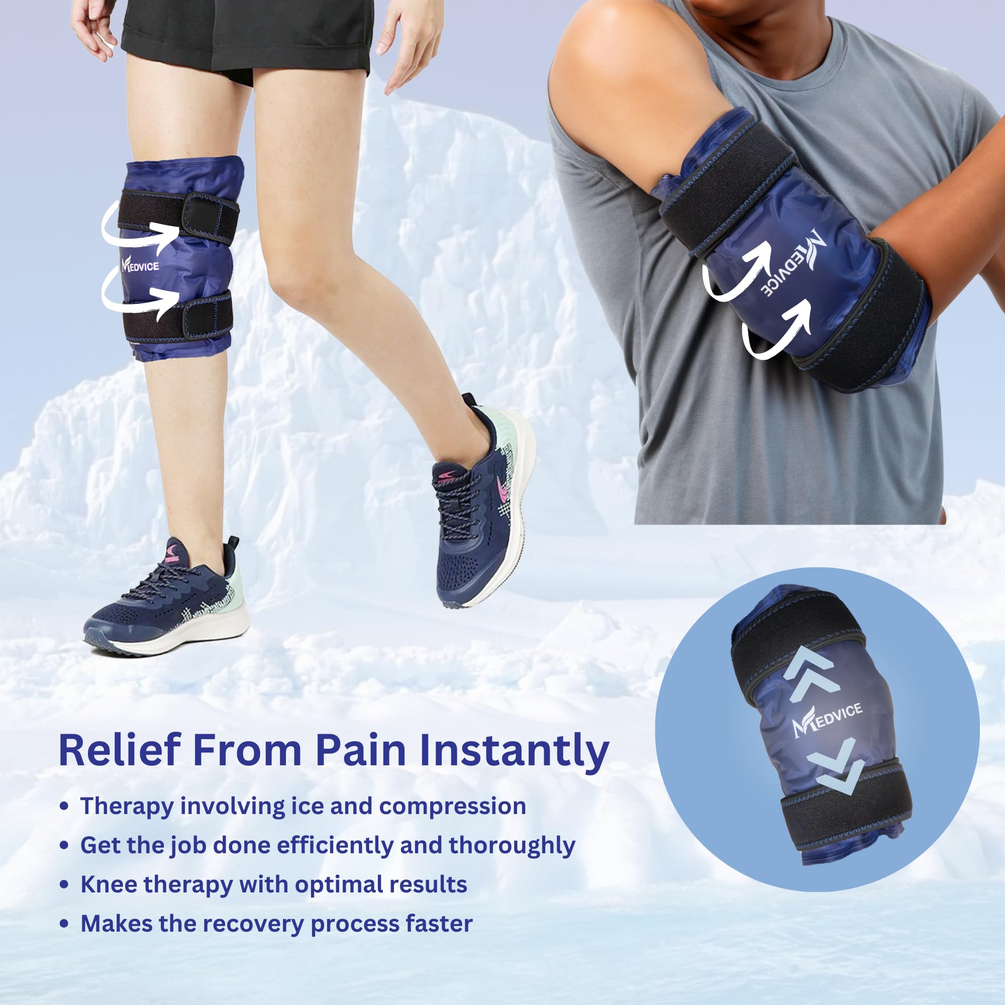 Medvice Ice Pack with Cold Compression for Knee Pain Relief, Swelling, Knee Replacement Surgery, Arthritis, and Injury Recovery, Adjustable Straps, Reusable Gel Ice Wrap for Meniscus Tear and ACL Blue