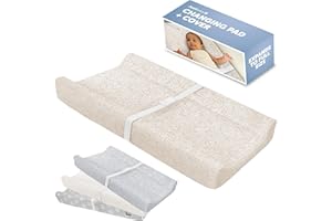 Jool Baby Soft Changing Pad + Washable Cover, Non-Slip - Fits Standard Changing Tables & Dressers (Oatmilk/Wave)