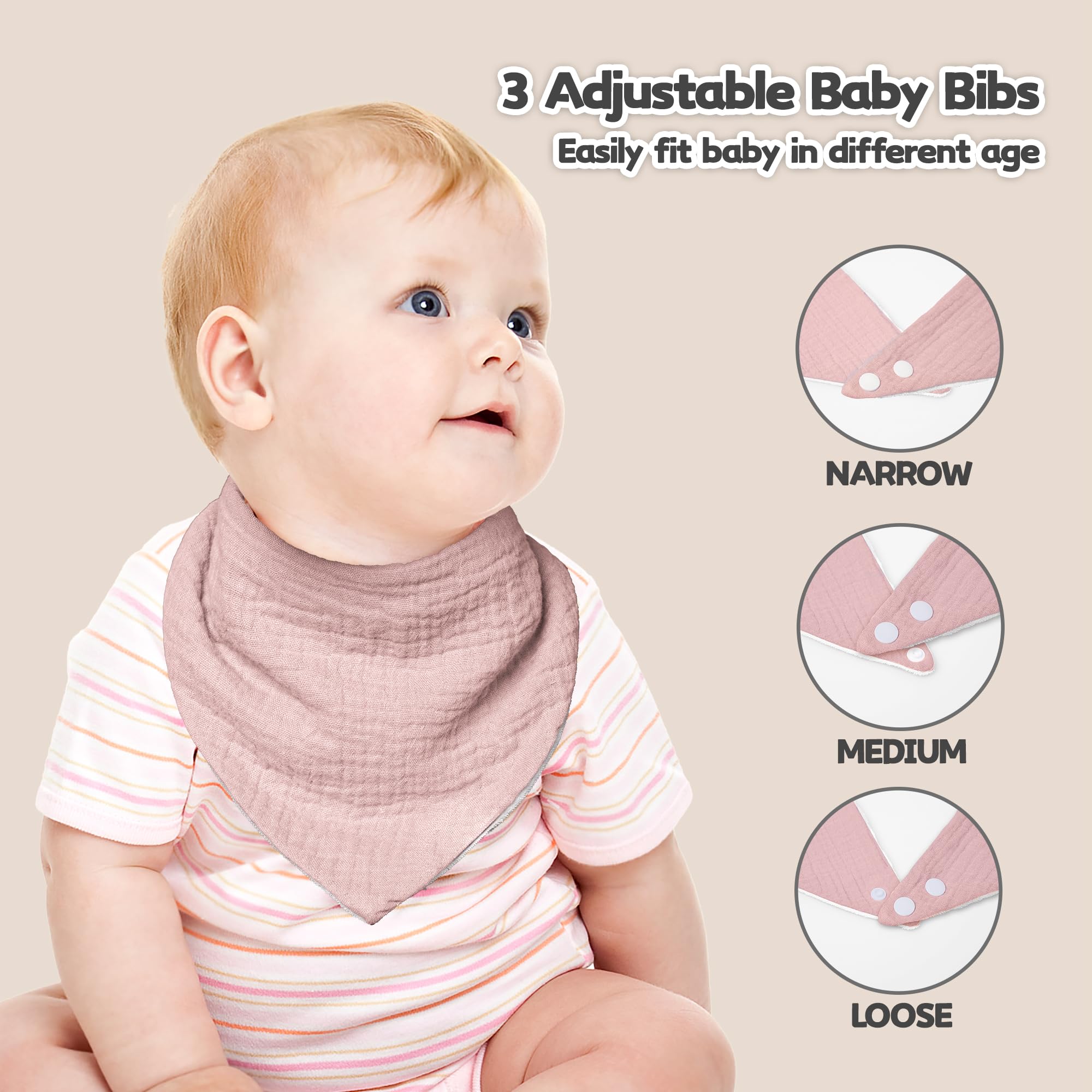 Susurration Muslin Baby Drool Bibs 6Pack Soft Triangular Adjustable Baby Bandana Bibs for Unisex Baby Girls & Boys