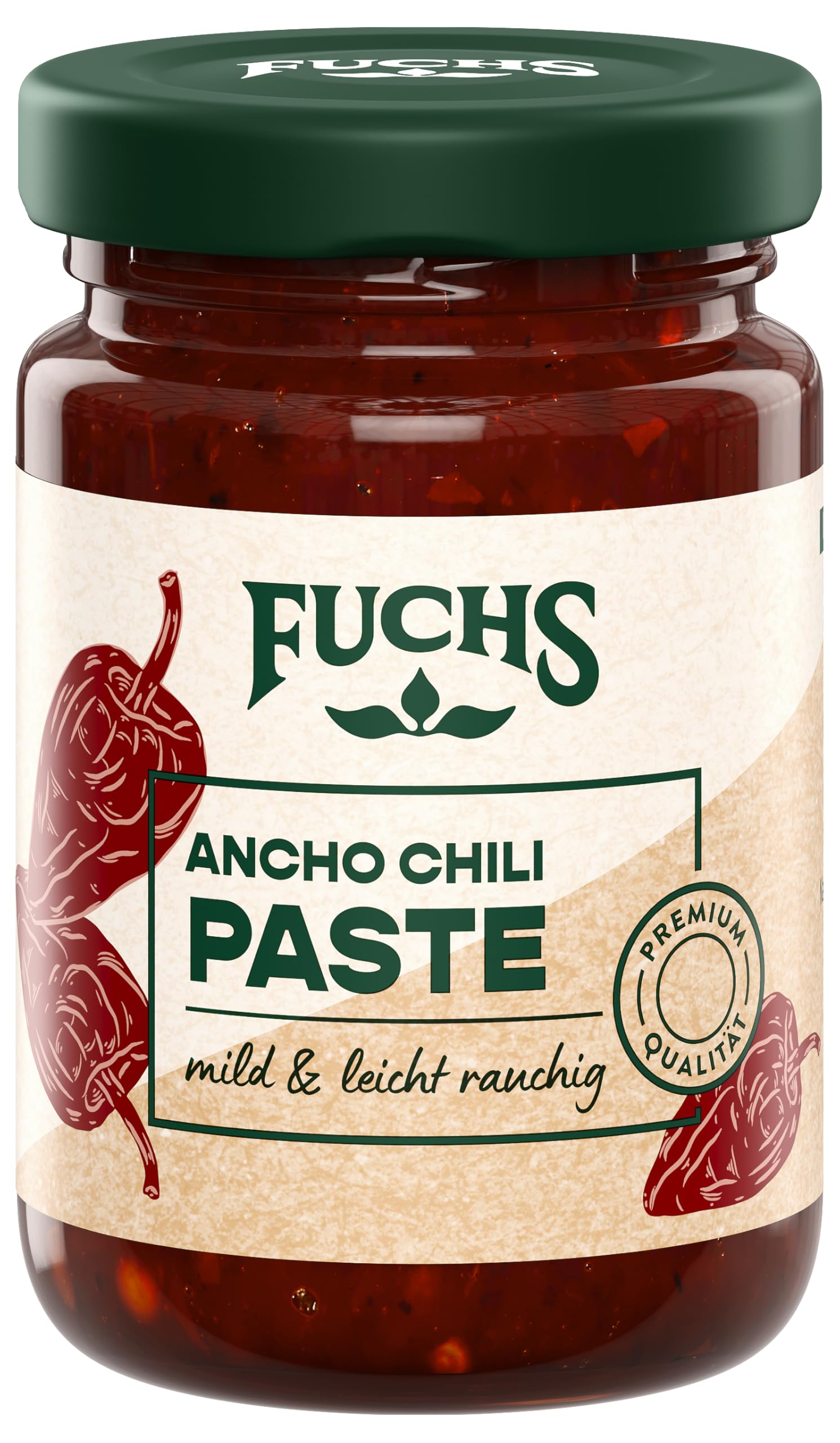 Fuchs Gewürze - Ancho Chili Paste | Mild, leicht rauchige Würzpaste mit natürlichen Zutaten, mit Paprika, Tomaten und Ancho Chili | Ideal für Schmorgerichte | 100 g in wiederverschließbarem Glas