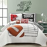 Lush Decor American Football Reversible Quilt Queen Size 5 Piece Set Full/Queen White & Black - Kids Bedding Set Queen Quilt - Football Decor