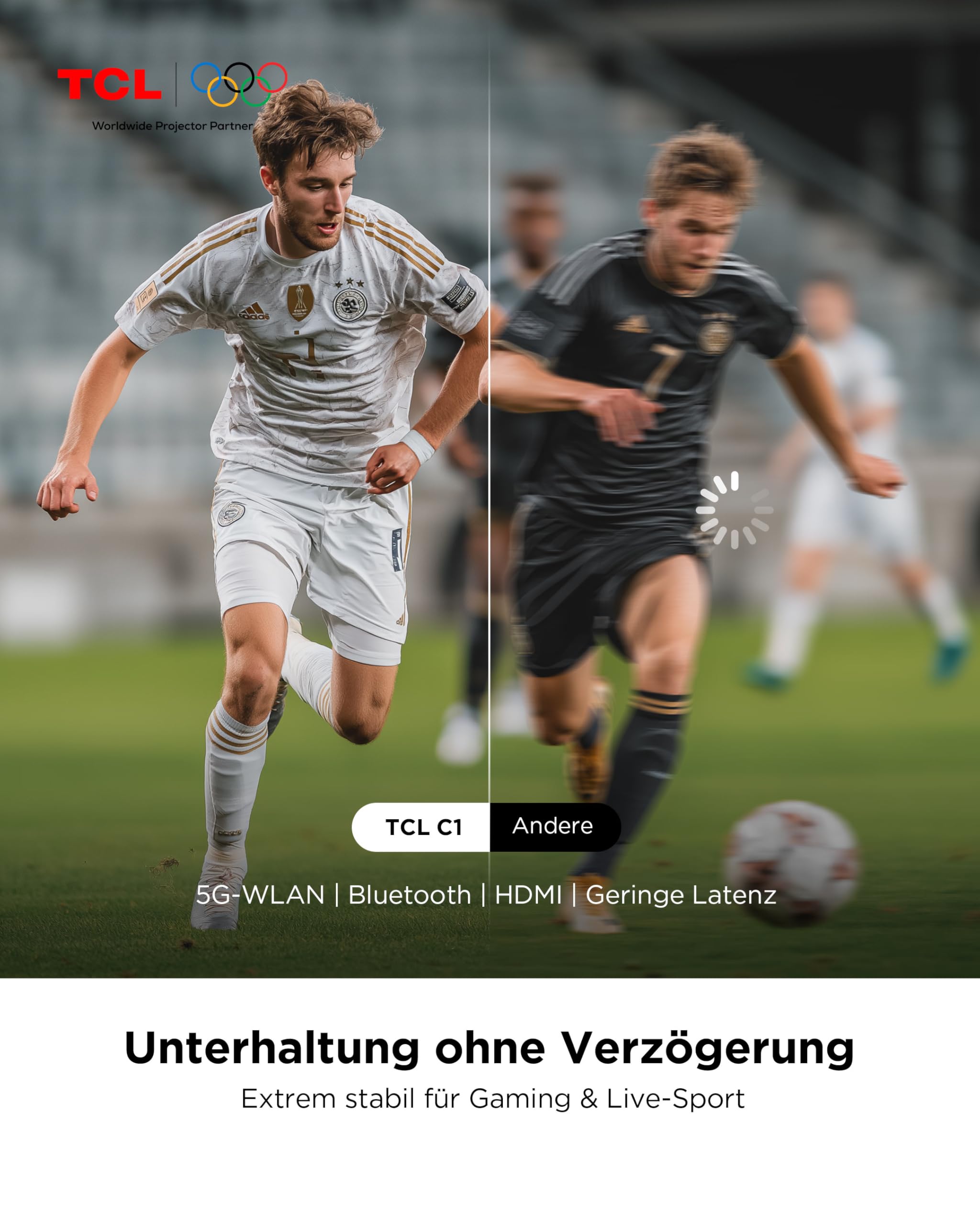 TCL C1 Smart Mini Beamer, Integriertes Offizielles Google TV/Netflix/APV, Projektor 4K 1080p, Autofokus & 6D Keystone, Dolby 8W, WLAN, Bluetooth, 285° Drehbar für Handy, Heimkino, Deckenprojektion 6