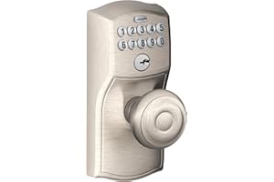 SCHLAGE FE595 CAM 619 GEO Camelot Keypad Entry with Flex-Lock and Georgian Style Knobs, Satin Nickel